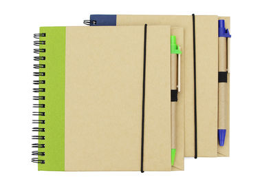 Wooden color Surface Hardback Spiral Bound Notebook With Pen Elastic