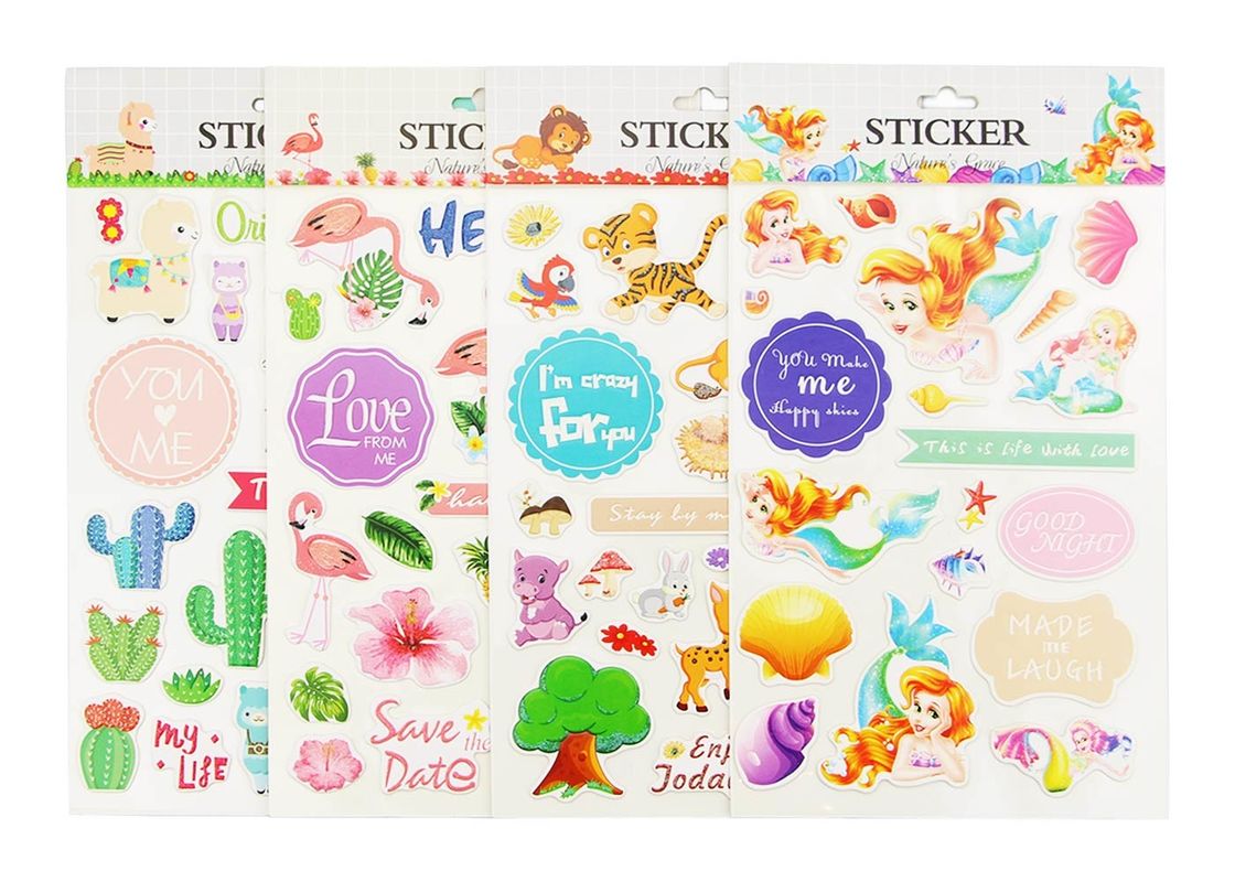 Plant Custom Kids Sticker Printing , Puffy Animal Stickers Printed Blister Packaging