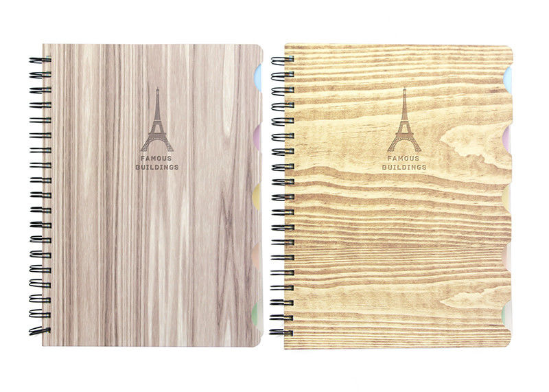 Metal Spiral Presentation Book B5 Diecutting Wood Grain Hard Cover With Index Divider