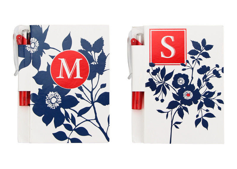 Flower White Printed Personalized Notebooks With Pen , Custom Notepads
